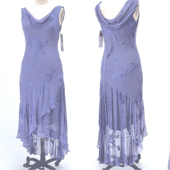 Alex Evenings Floral Y2K Purple  High/low Chiffon/Silk  Dress - Picture 3 of 14